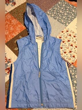 L.L.Bean Kids Blue Hooded Windbreaker Vest Girls 6X/7 Full Zip Lightweight